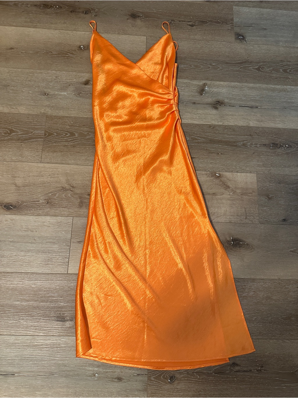 Satin Maxi Slip Dress In Vibrant Orange - Women's V-Neck Spaghetti Strap